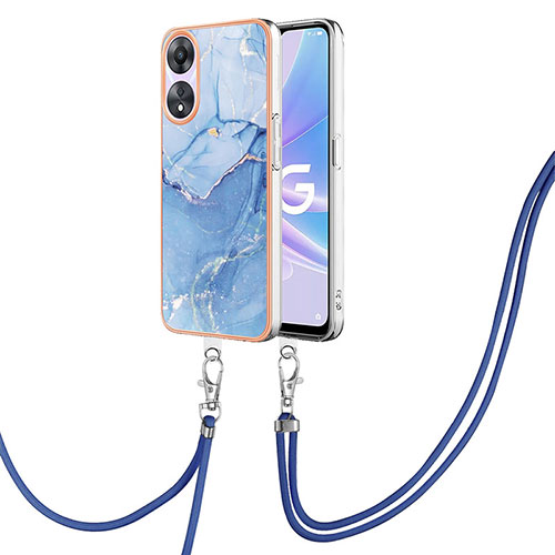 Silicone Candy Rubber Gel Fashionable Pattern Soft Case Cover with Lanyard Strap YB7 for Oppo A58 5G Blue