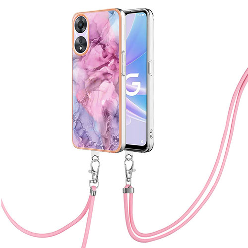 Silicone Candy Rubber Gel Fashionable Pattern Soft Case Cover with Lanyard Strap YB7 for Oppo A78 5G Pink