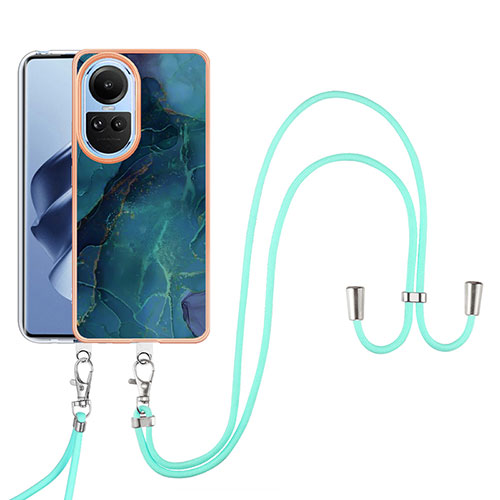 Silicone Candy Rubber Gel Fashionable Pattern Soft Case Cover with Lanyard Strap YB7 for Oppo Reno10 5G Green