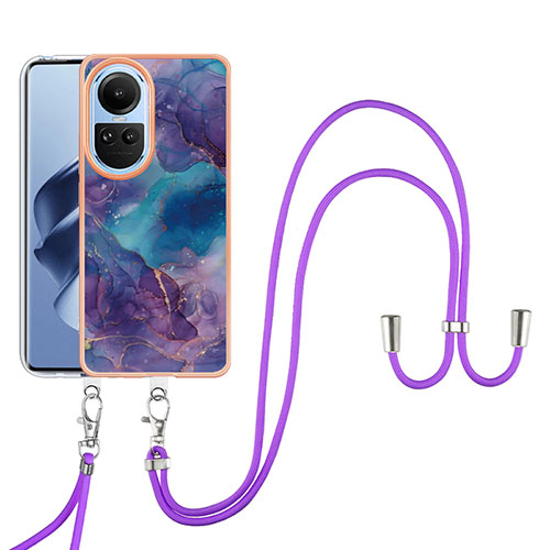 Silicone Candy Rubber Gel Fashionable Pattern Soft Case Cover with Lanyard Strap YB7 for Oppo Reno10 5G Purple