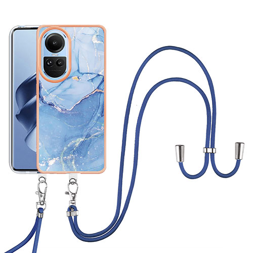 Silicone Candy Rubber Gel Fashionable Pattern Soft Case Cover with Lanyard Strap YB7 for Oppo Reno10 Pro 5G Blue