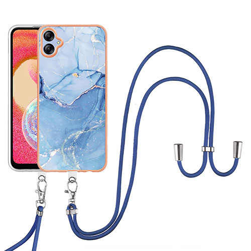 Silicone Candy Rubber Gel Fashionable Pattern Soft Case Cover with Lanyard Strap YB7 for Samsung Galaxy A04 4G Blue