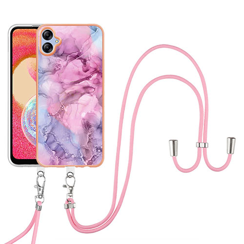 Silicone Candy Rubber Gel Fashionable Pattern Soft Case Cover with Lanyard Strap YB7 for Samsung Galaxy A04 4G Clove Purple