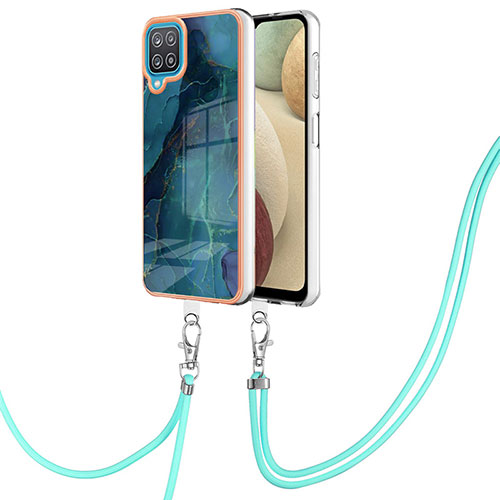 Silicone Candy Rubber Gel Fashionable Pattern Soft Case Cover with Lanyard Strap YB7 for Samsung Galaxy A12 5G Green