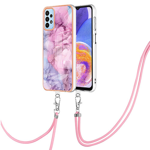 Silicone Candy Rubber Gel Fashionable Pattern Soft Case Cover with Lanyard Strap YB7 for Samsung Galaxy A13 4G Clove Purple