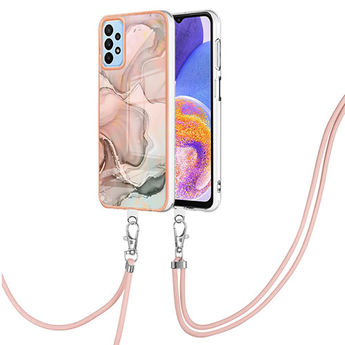 Silicone Candy Rubber Gel Fashionable Pattern Soft Case Cover with Lanyard Strap YB7 for Samsung Galaxy A13 4G Pink