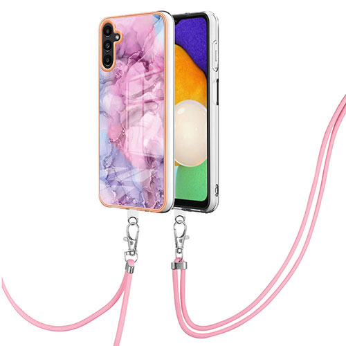 Silicone Candy Rubber Gel Fashionable Pattern Soft Case Cover with Lanyard Strap YB7 for Samsung Galaxy A13 5G Clove Purple