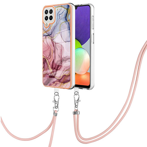 Silicone Candy Rubber Gel Fashionable Pattern Soft Case Cover with Lanyard Strap YB7 for Samsung Galaxy A22 4G Mixed