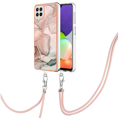 Silicone Candy Rubber Gel Fashionable Pattern Soft Case Cover with Lanyard Strap YB7 for Samsung Galaxy A22 4G Pink