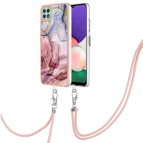 Silicone Candy Rubber Gel Fashionable Pattern Soft Case Cover with Lanyard Strap YB7 for Samsung Galaxy A22 5G Mixed