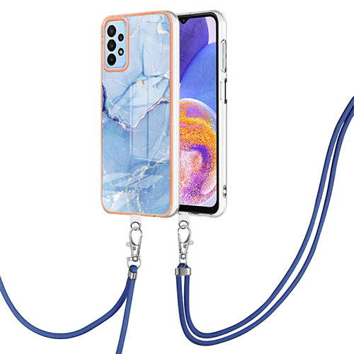 Silicone Candy Rubber Gel Fashionable Pattern Soft Case Cover with Lanyard Strap YB7 for Samsung Galaxy A23 4G Blue