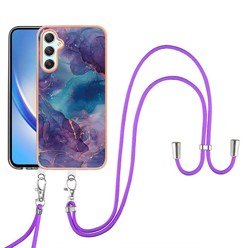 Silicone Candy Rubber Gel Fashionable Pattern Soft Case Cover with Lanyard Strap YB7 for Samsung Galaxy A24 4G Purple