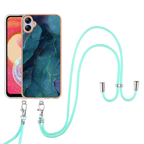 Silicone Candy Rubber Gel Fashionable Pattern Soft Case Cover with Lanyard Strap YB7 for Samsung Galaxy F04 Green