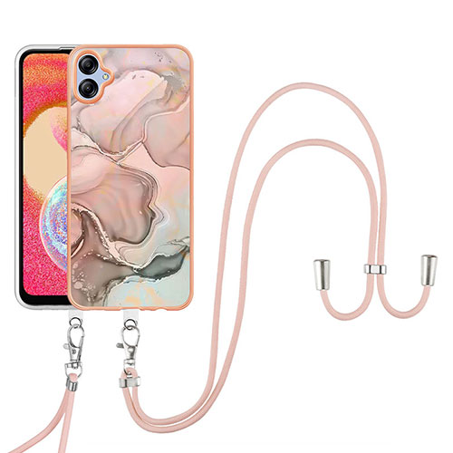 Silicone Candy Rubber Gel Fashionable Pattern Soft Case Cover with Lanyard Strap YB7 for Samsung Galaxy F04 Pink