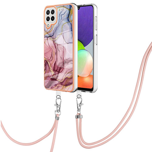 Silicone Candy Rubber Gel Fashionable Pattern Soft Case Cover with Lanyard Strap YB7 for Samsung Galaxy M32 4G Mixed