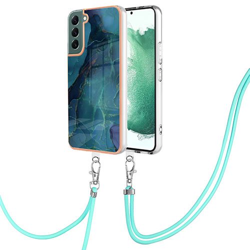 Silicone Candy Rubber Gel Fashionable Pattern Soft Case Cover with Lanyard Strap YB7 for Samsung Galaxy S22 Plus 5G Green