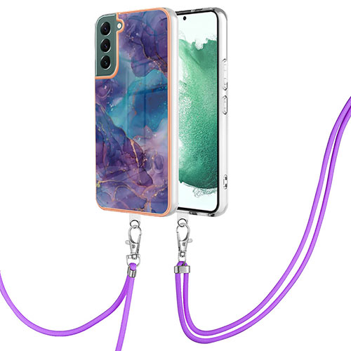 Silicone Candy Rubber Gel Fashionable Pattern Soft Case Cover with Lanyard Strap YB7 for Samsung Galaxy S22 Plus 5G Purple