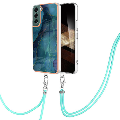 Silicone Candy Rubber Gel Fashionable Pattern Soft Case Cover with Lanyard Strap YB7 for Samsung Galaxy S24 5G Green