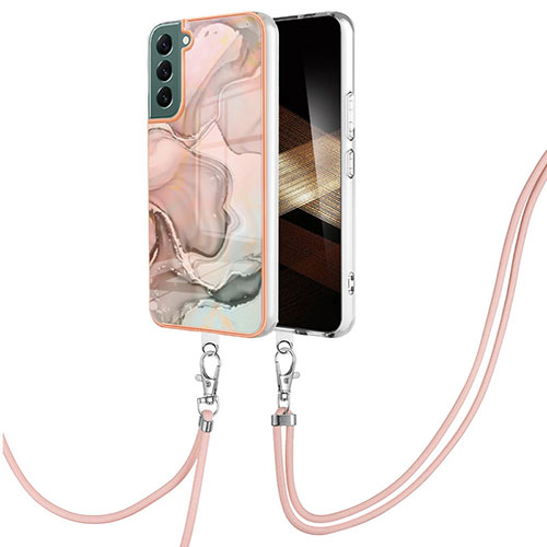 Silicone Candy Rubber Gel Fashionable Pattern Soft Case Cover with Lanyard Strap YB7 for Samsung Galaxy S24 5G Pink