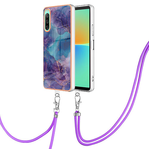 Silicone Candy Rubber Gel Fashionable Pattern Soft Case Cover with Lanyard Strap YB7 for Sony Xperia 10 IV Purple