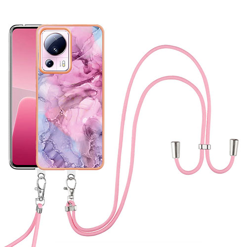 Silicone Candy Rubber Gel Fashionable Pattern Soft Case Cover with Lanyard Strap YB7 for Xiaomi Civi 2 5G Clove Purple