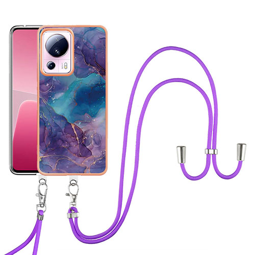 Silicone Candy Rubber Gel Fashionable Pattern Soft Case Cover with Lanyard Strap YB7 for Xiaomi Civi 2 5G Purple