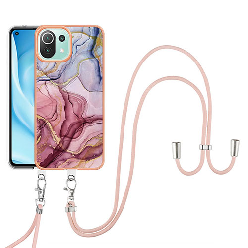 Silicone Candy Rubber Gel Fashionable Pattern Soft Case Cover with Lanyard Strap YB7 for Xiaomi Mi 11 Lite 4G Mixed