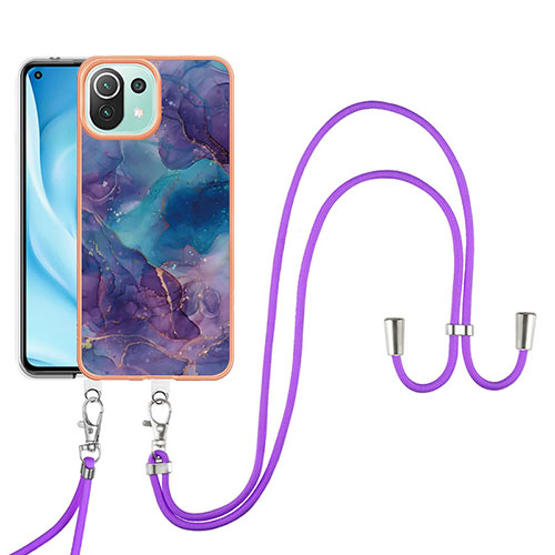 Silicone Candy Rubber Gel Fashionable Pattern Soft Case Cover with Lanyard Strap YB7 for Xiaomi Mi 11 Lite 5G Purple