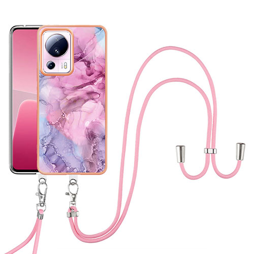 Silicone Candy Rubber Gel Fashionable Pattern Soft Case Cover with Lanyard Strap YB7 for Xiaomi Mi 12 Lite NE 5G Clove Purple