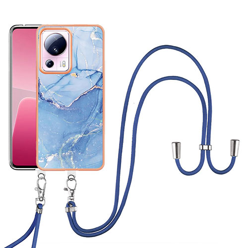 Silicone Candy Rubber Gel Fashionable Pattern Soft Case Cover with Lanyard Strap YB7 for Xiaomi Mi 13 Lite 5G Blue