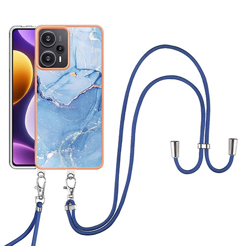 Silicone Candy Rubber Gel Fashionable Pattern Soft Case Cover with Lanyard Strap YB7 for Xiaomi Poco F5 5G Blue