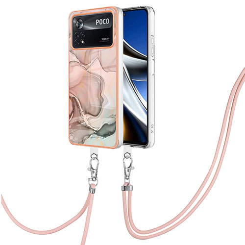 Silicone Candy Rubber Gel Fashionable Pattern Soft Case Cover with Lanyard Strap YB7 for Xiaomi Poco X4 Pro 5G Pink