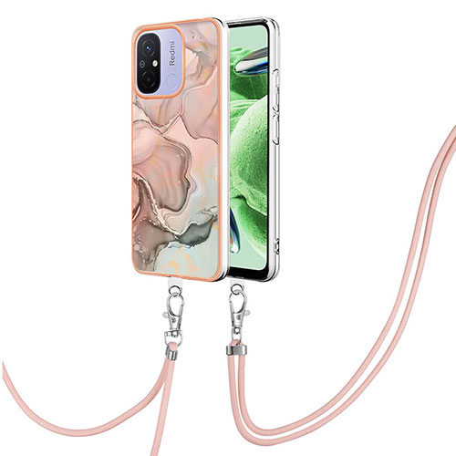Silicone Candy Rubber Gel Fashionable Pattern Soft Case Cover with Lanyard Strap YB7 for Xiaomi Redmi 11A 4G Pink