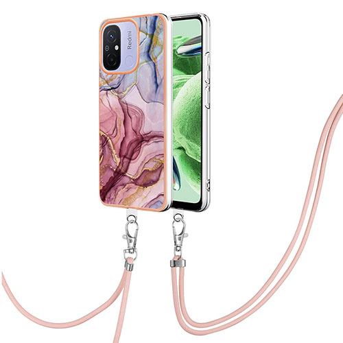 Silicone Candy Rubber Gel Fashionable Pattern Soft Case Cover with Lanyard Strap YB7 for Xiaomi Redmi 12C 4G Mixed