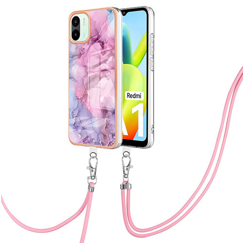 Silicone Candy Rubber Gel Fashionable Pattern Soft Case Cover with Lanyard Strap YB7 for Xiaomi Redmi A1 Clove Purple
