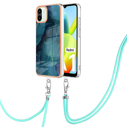 Silicone Candy Rubber Gel Fashionable Pattern Soft Case Cover with Lanyard Strap YB7 for Xiaomi Redmi A2 Plus Green