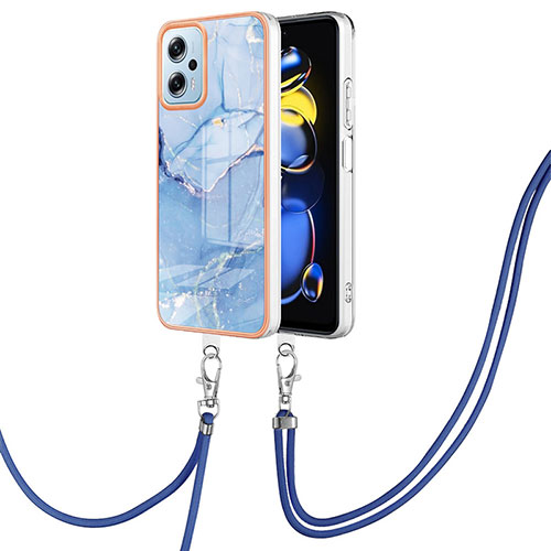 Silicone Candy Rubber Gel Fashionable Pattern Soft Case Cover with Lanyard Strap YB7 for Xiaomi Redmi K50i 5G Blue