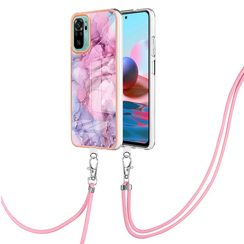 Silicone Candy Rubber Gel Fashionable Pattern Soft Case Cover with Lanyard Strap YB7 for Xiaomi Redmi Note 10 4G Clove Purple