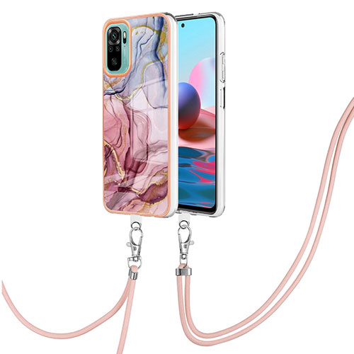 Silicone Candy Rubber Gel Fashionable Pattern Soft Case Cover with Lanyard Strap YB7 for Xiaomi Redmi Note 10 4G Mixed