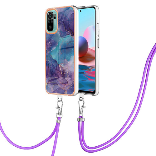 Silicone Candy Rubber Gel Fashionable Pattern Soft Case Cover with Lanyard Strap YB7 for Xiaomi Redmi Note 10S 4G Purple