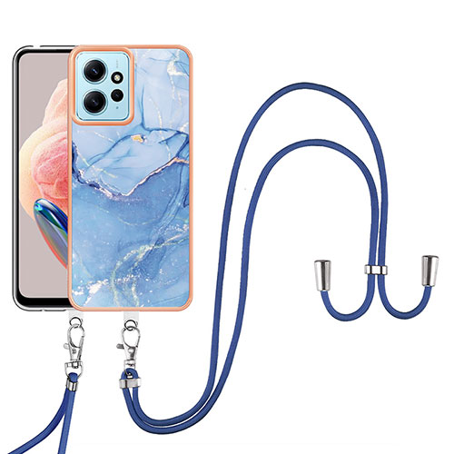 Silicone Candy Rubber Gel Fashionable Pattern Soft Case Cover with Lanyard Strap YB7 for Xiaomi Redmi Note 12 4G Blue