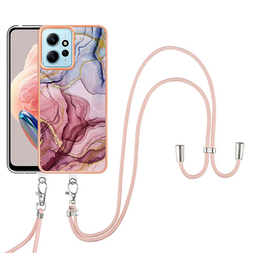 Silicone Candy Rubber Gel Fashionable Pattern Soft Case Cover with Lanyard Strap YB7 for Xiaomi Redmi Note 12 4G Mixed