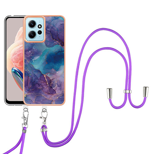 Silicone Candy Rubber Gel Fashionable Pattern Soft Case Cover with Lanyard Strap YB7 for Xiaomi Redmi Note 12 4G Purple