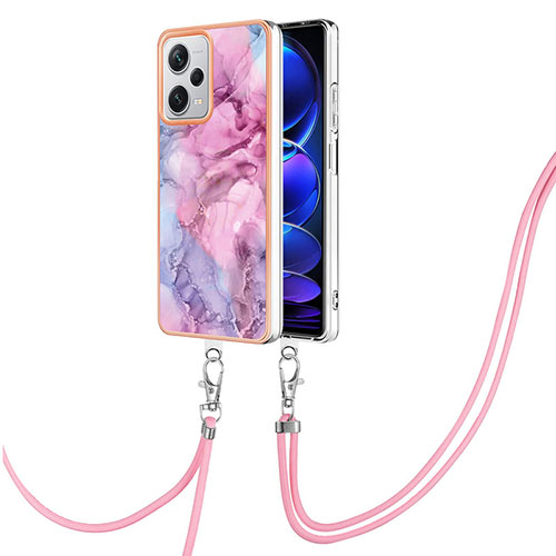 Silicone Candy Rubber Gel Fashionable Pattern Soft Case Cover with Lanyard Strap YB7 for Xiaomi Redmi Note 12 Explorer Clove Purple