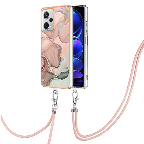 Silicone Candy Rubber Gel Fashionable Pattern Soft Case Cover with Lanyard Strap YB7 for Xiaomi Redmi Note 12 Explorer Pink