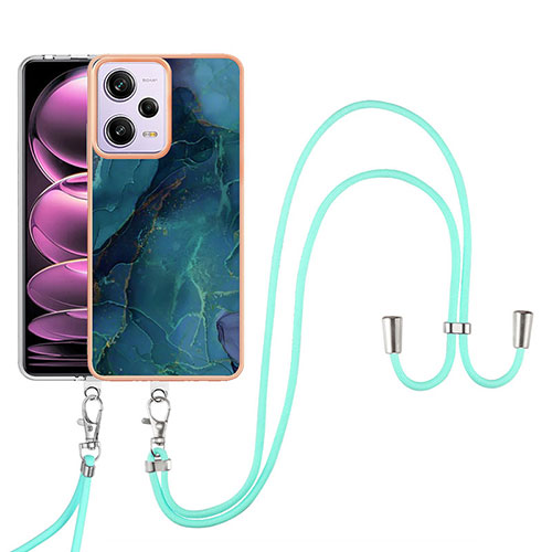 Silicone Candy Rubber Gel Fashionable Pattern Soft Case Cover with Lanyard Strap YB7 for Xiaomi Redmi Note 12 Pro 5G Green