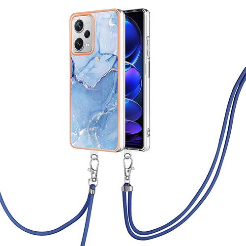 Silicone Candy Rubber Gel Fashionable Pattern Soft Case Cover with Lanyard Strap YB7 for Xiaomi Redmi Note 12 Pro+ Plus 5G Blue