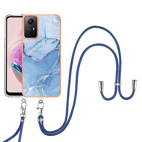 Silicone Candy Rubber Gel Fashionable Pattern Soft Case Cover with Lanyard Strap YB7 for Xiaomi Redmi Note 12S Blue