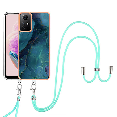 Silicone Candy Rubber Gel Fashionable Pattern Soft Case Cover with Lanyard Strap YB7 for Xiaomi Redmi Note 12S Green