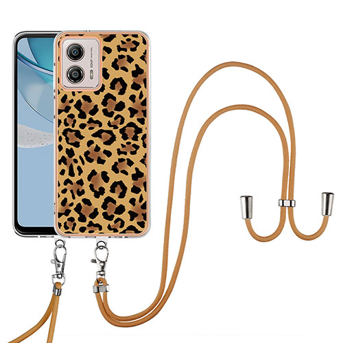 Silicone Candy Rubber Gel Fashionable Pattern Soft Case Cover with Lanyard Strap YB8 for Motorola Moto G53j 5G Brown